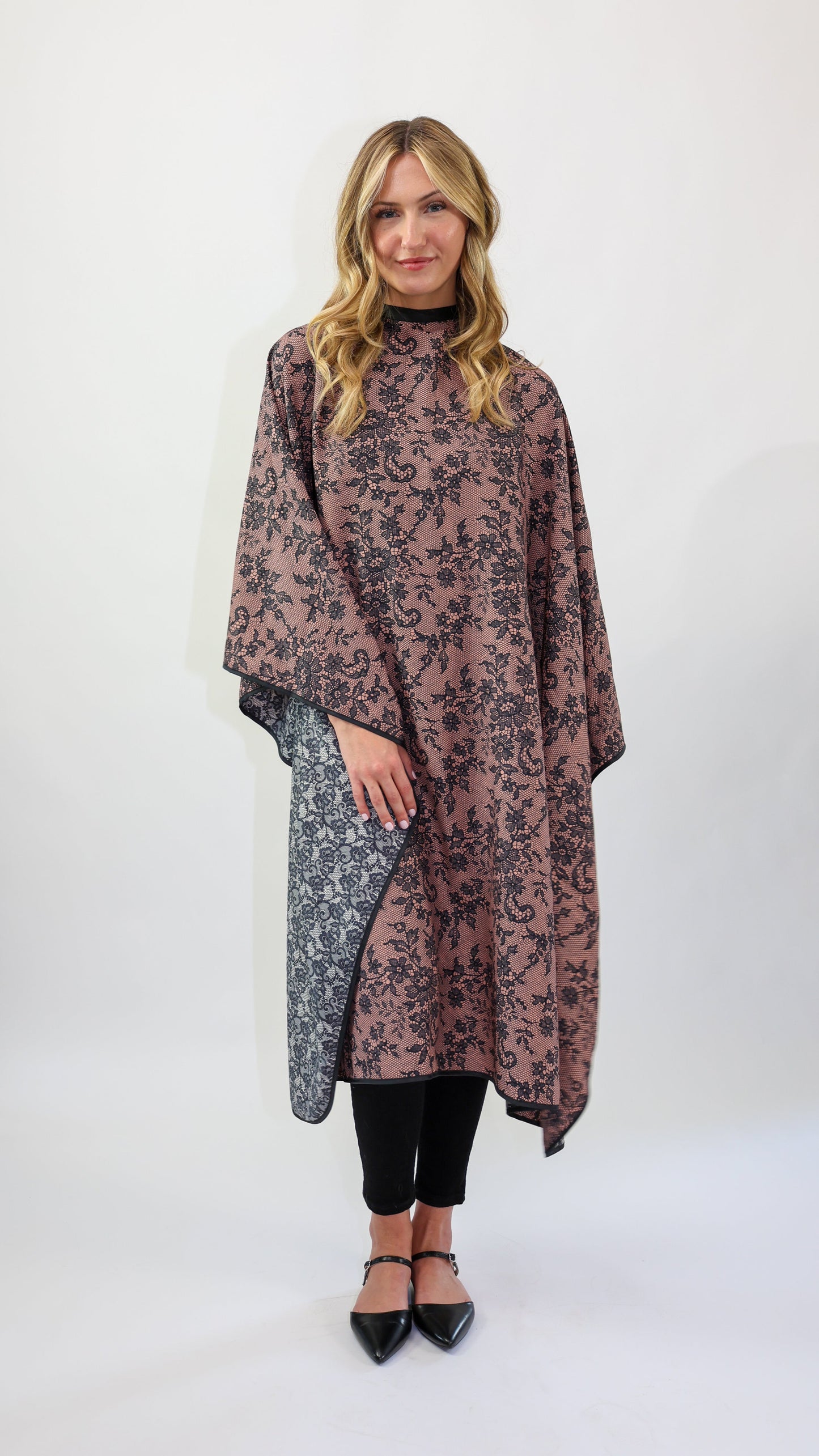 A MOULIN ROUGE REVERSIBLE BLUSH/IVORY LACE CAPE CUSTOM BRANDING