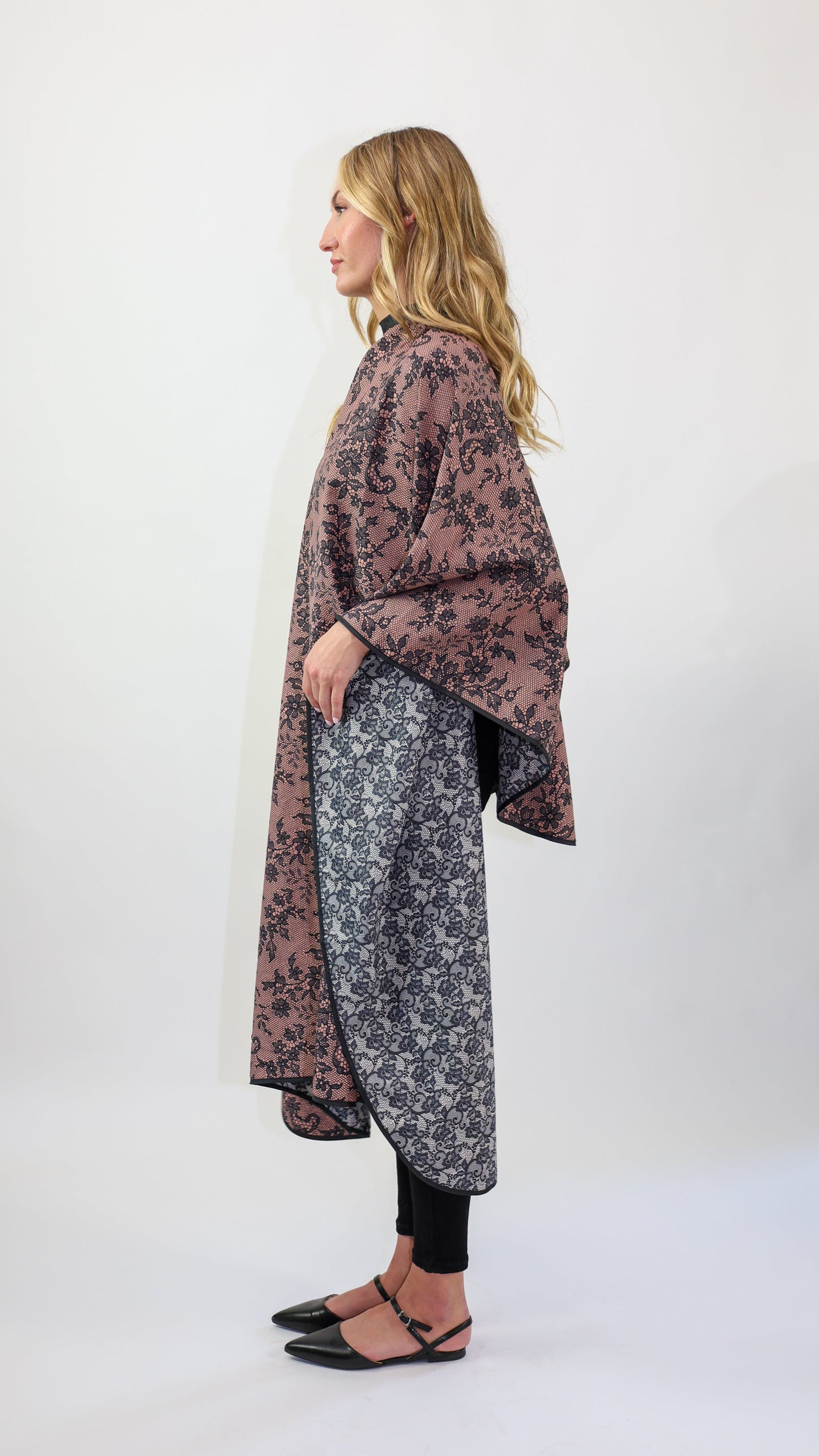 A MOULIN ROUGE REVERSIBLE BLUSH/IVORY LACE CAPE CUSTOM BRANDING