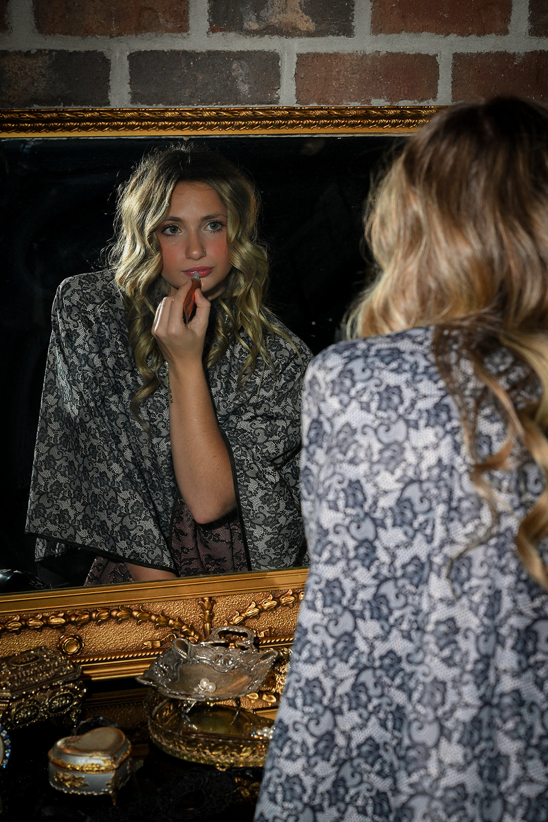 A MOULIN ROUGE REVERSIBLE BLUSH/IVORY LACE CAPE CUSTOM BRANDING