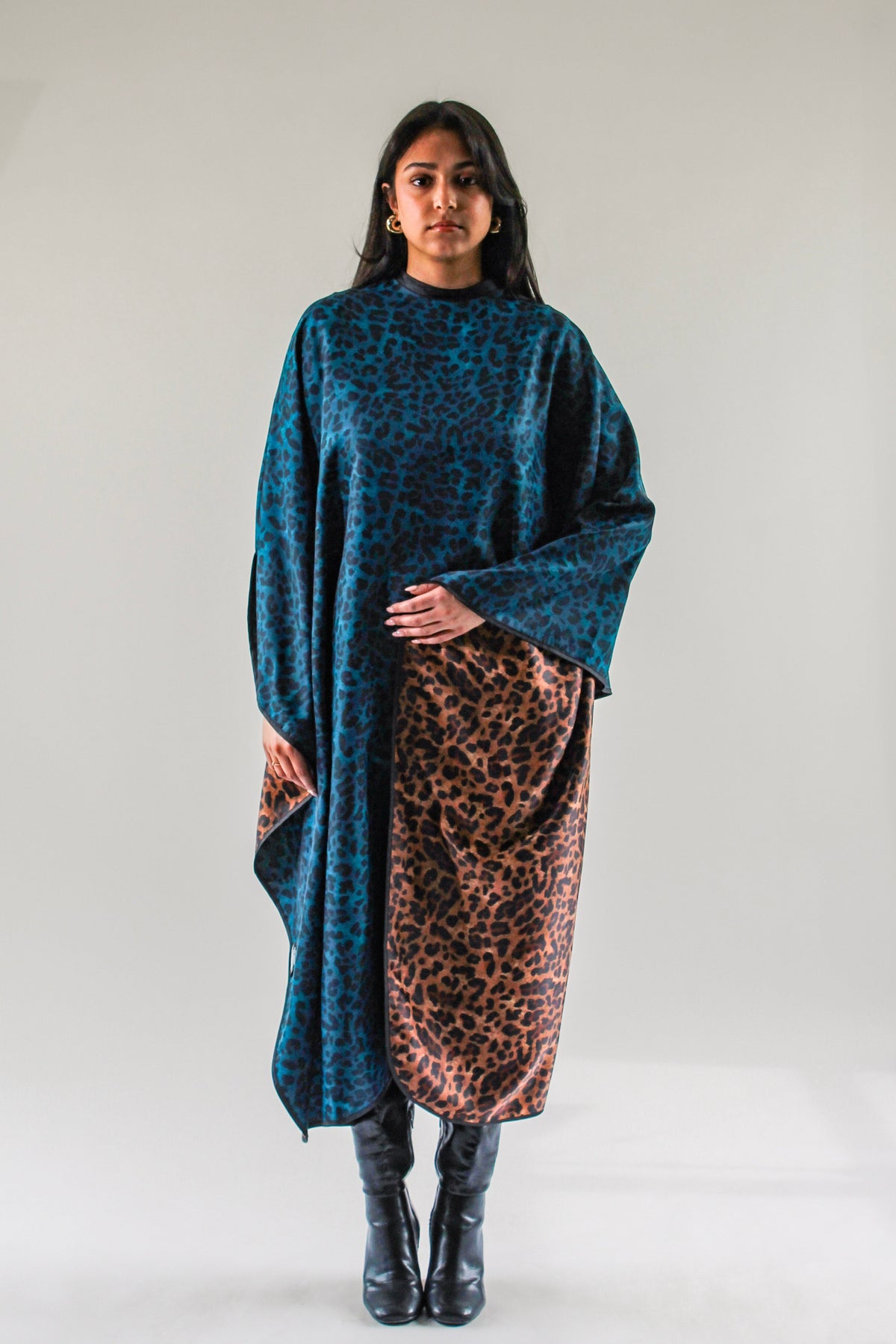 A TWO-FACED LEOPARD FIX REVERSIBLE CAPE CUSTOM BRANDING