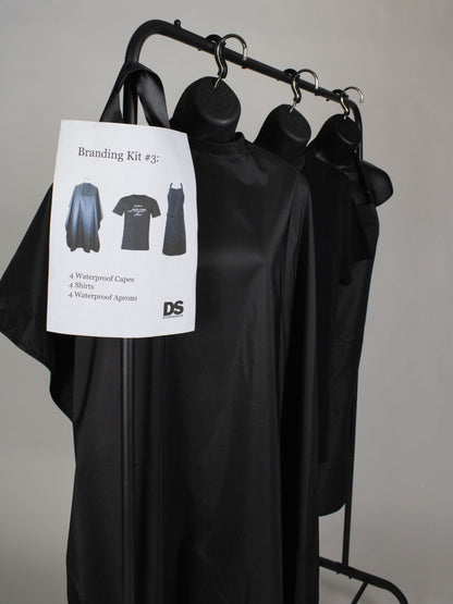 Branding Studio Kit 3: 4 Waterproof Capes / 4 Waterproof Aprons / 4 Shirts with Logo