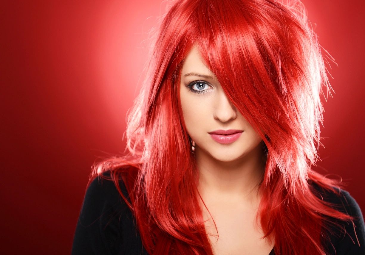 Pretty girl with red color hair style